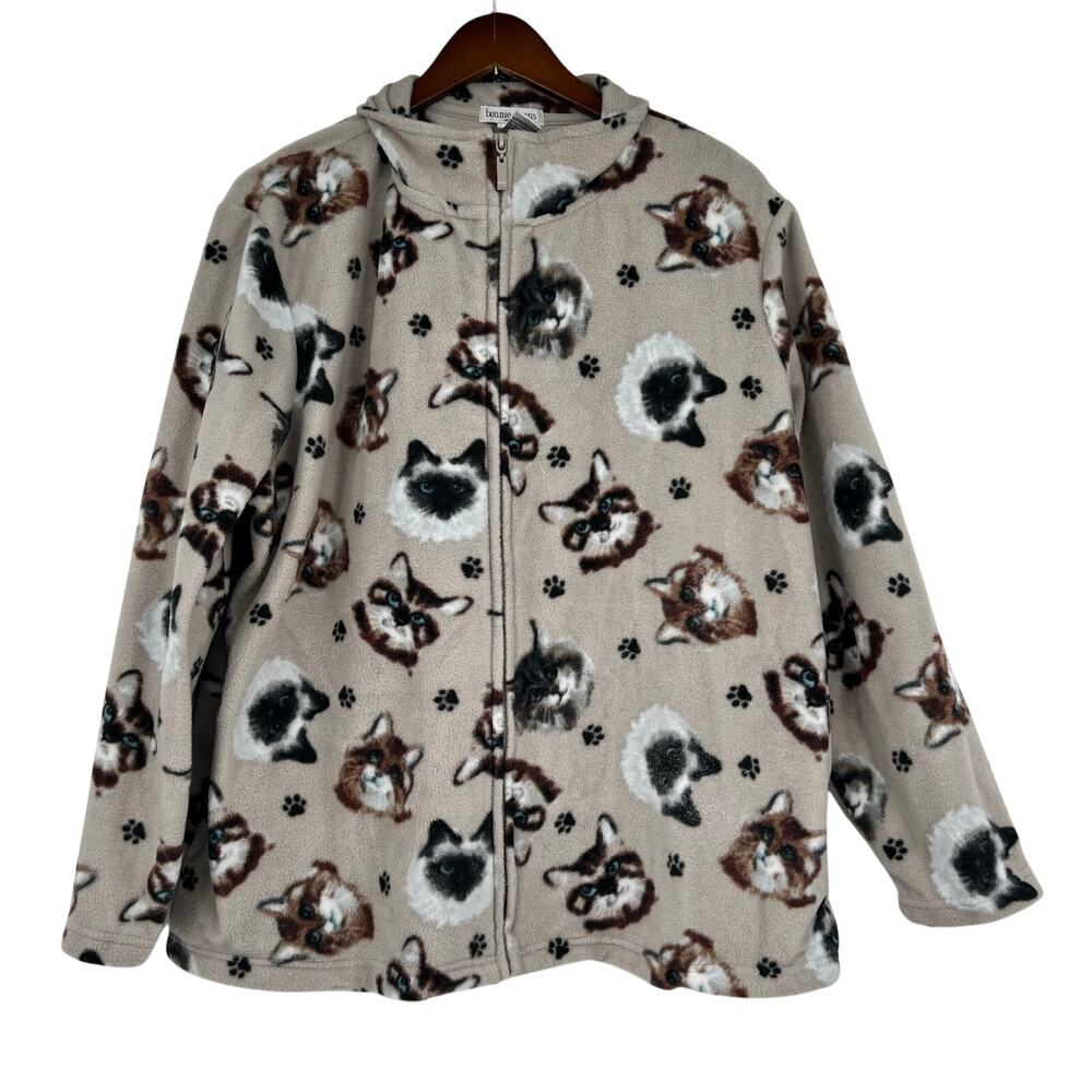 Vintage Grandmacore full zip all over cat paw print fleece jacket plus size 2X